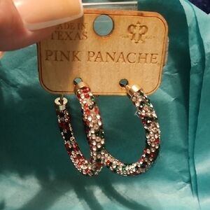 Panache Red, Green, and Silver Sparkle Hoop Earrings